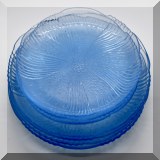 G72. Set of blue glass salad and luncheon plates. 7 Plates total. - $14 